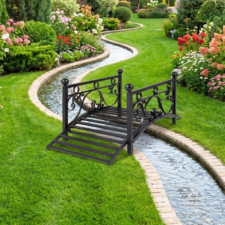 Garden metal bridge with dual patterned side rails, 3.3 ft long, featuring a reinforced frame for outdoor durability.
