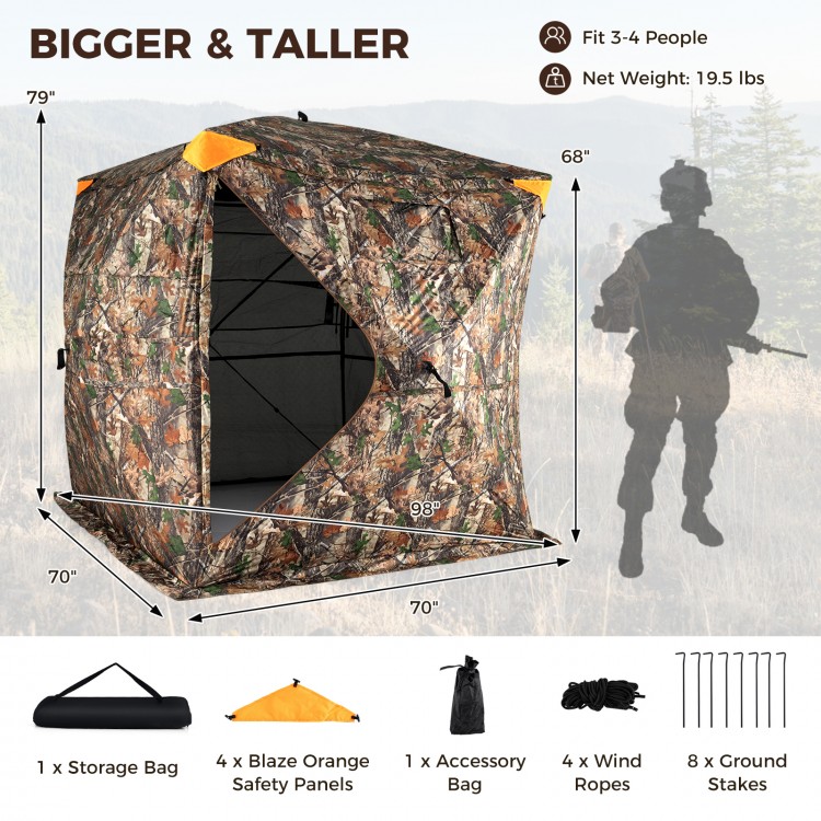 Detail of the lightweight fiberglass poles of the 3-4 person hunting blind, ensuring durability and easy setup in the.