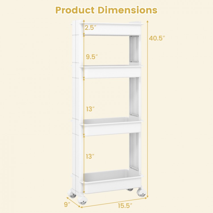 4-tier rolling utility cart with detachable trays, smooth wheels, and compact design for efficient storage in any room.