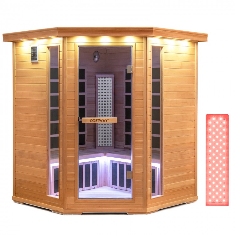 Interior view of the 3-5 People Far Infrared Wooden Sauna Room, showcasing spacious design and integrated audio.