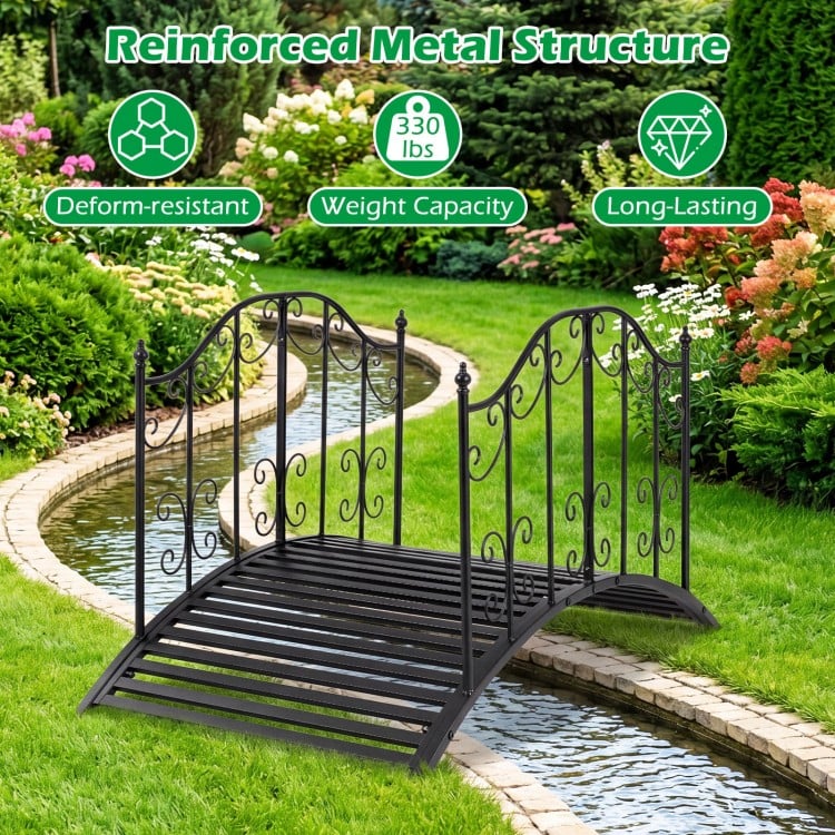3.9 ft garden metal bridge with dual patterned side rails, reinforced structure for stability, ideal for ponds and.