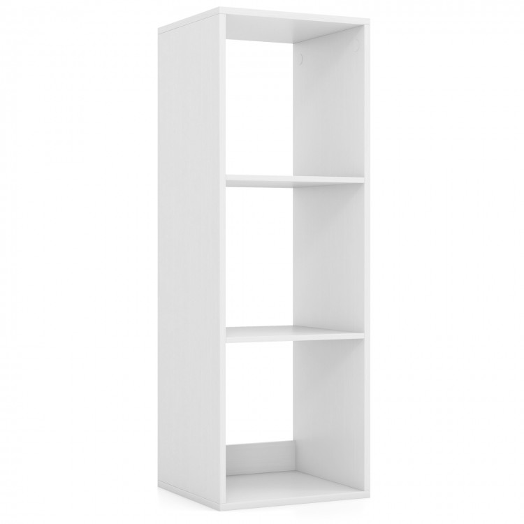 White 3-cube bookshelf with back guardrail, ideal for living room or bedroom storage and organization.