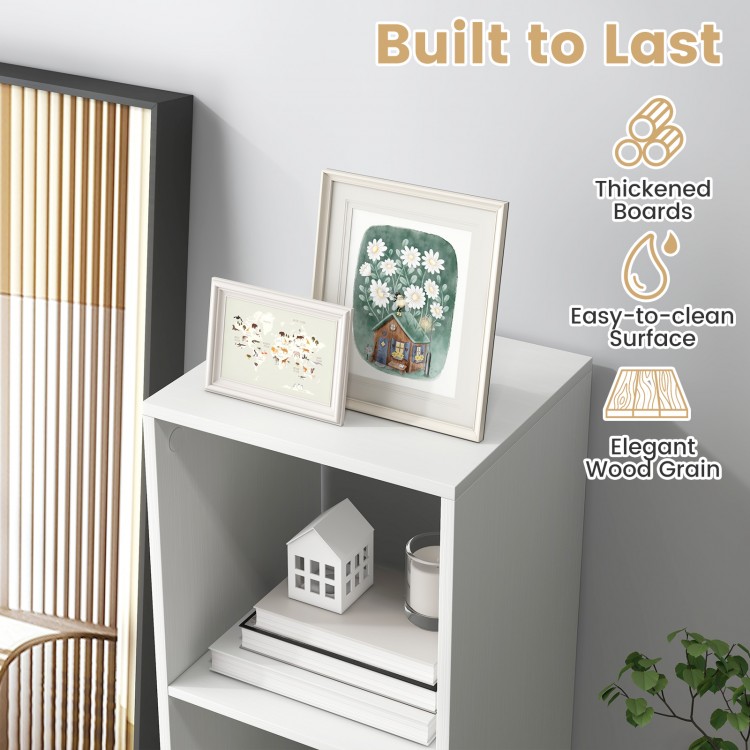 3-cube bookshelf in white with elegant wood grain, featuring thickened boards and easy-to-clean surface for living room.