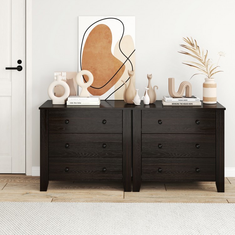 Wide chest of drawers in dark brown with three deep drawers, ideal for organized storage in modern interiors.