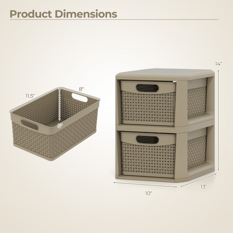 3-drawer storage organizer with wicker patterns in black, featuring a compact design for versatile storage solutions.