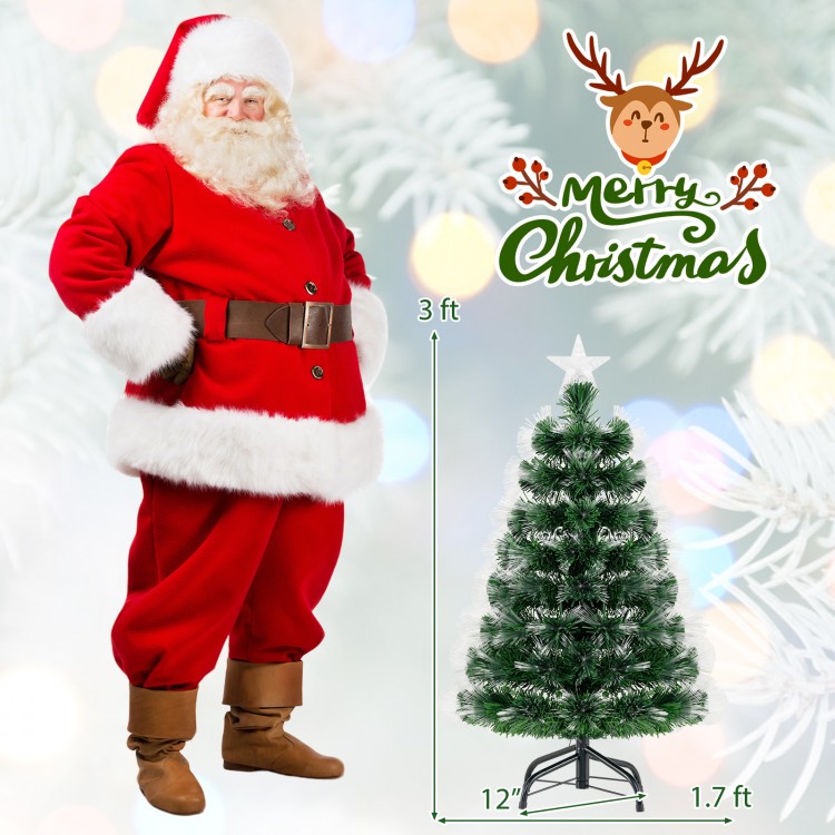 3 feet fiber optic Christmas tree with 93 branch tips and star topper, perfect for festive home or office decoration.