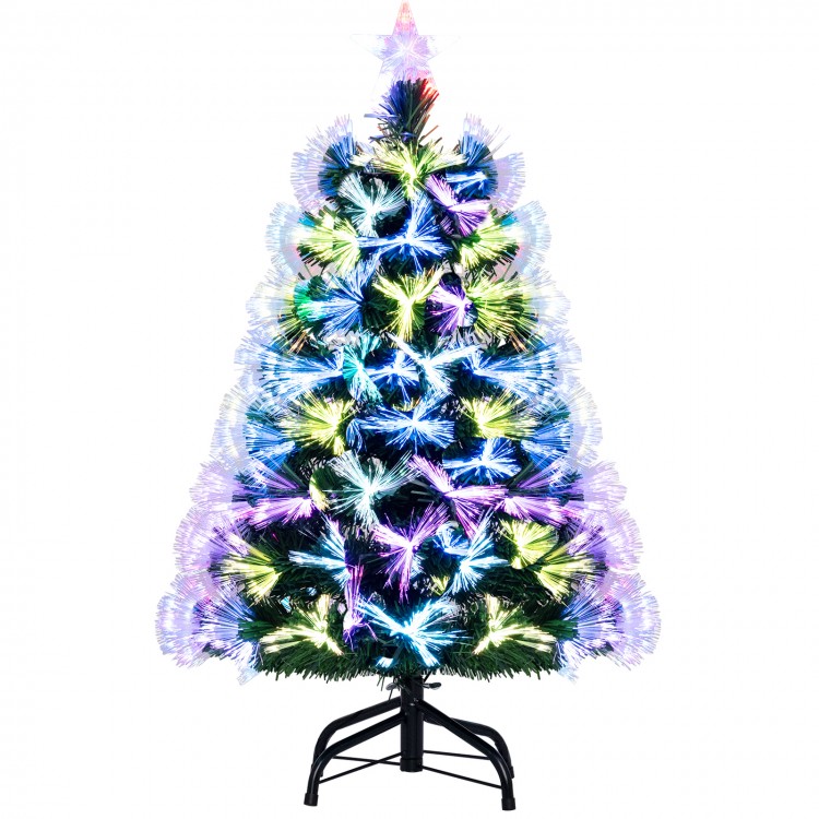 3 feet fiber optic Christmas tree with 93 branch tips and a glowing topper star, perfect for festive decoration.