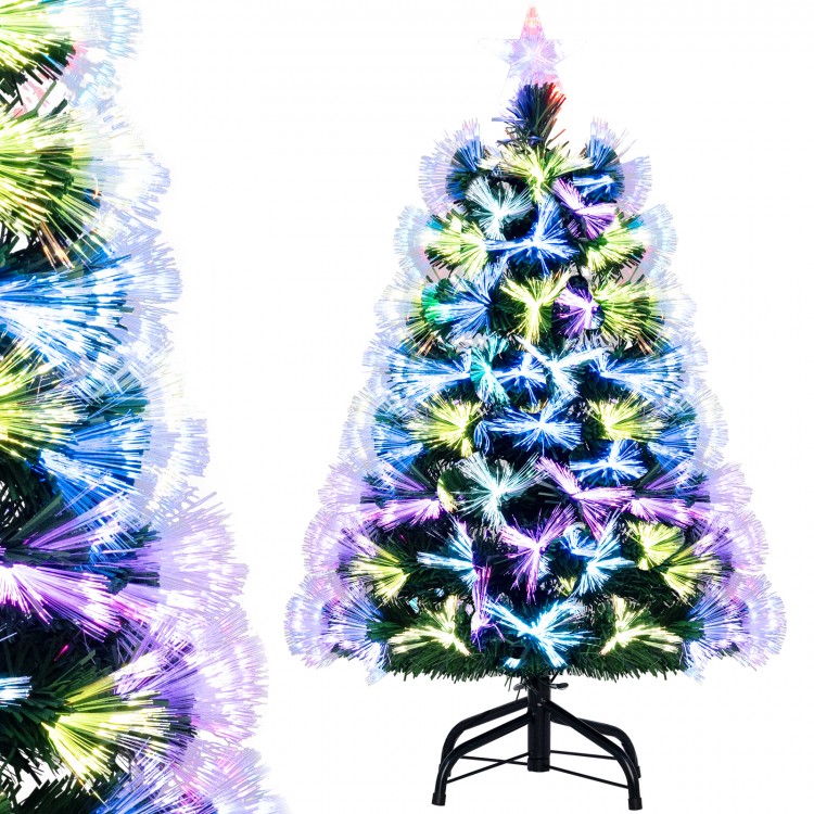 3 feet fiber optic Christmas tree with 93 branch tips and a charming star topper, featuring automatic color-changing.