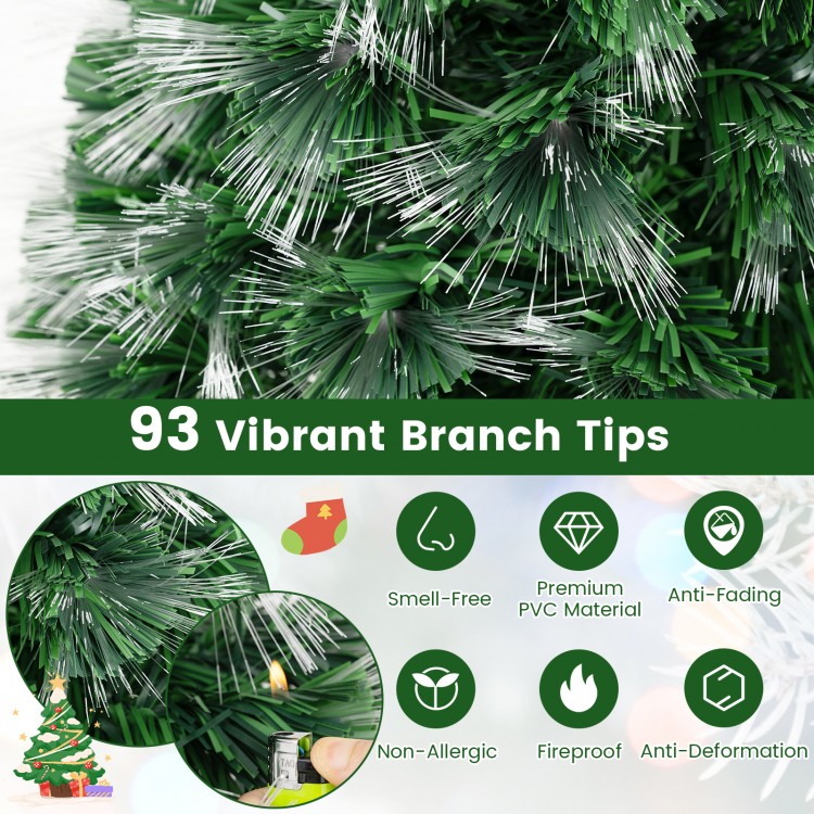 3 feet fiber optic Christmas tree with 93 vibrant branch tips, fireproof PVC material, and charming topper star for.
