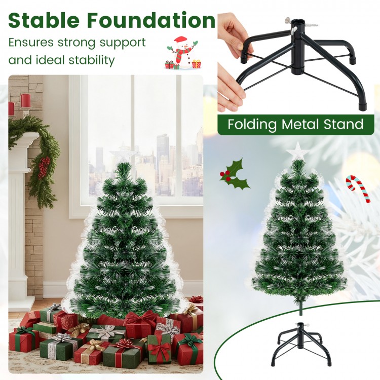 3 feet fiber optic Christmas tree with 93 branch tips and a stable folding metal stand for secure support and festive.