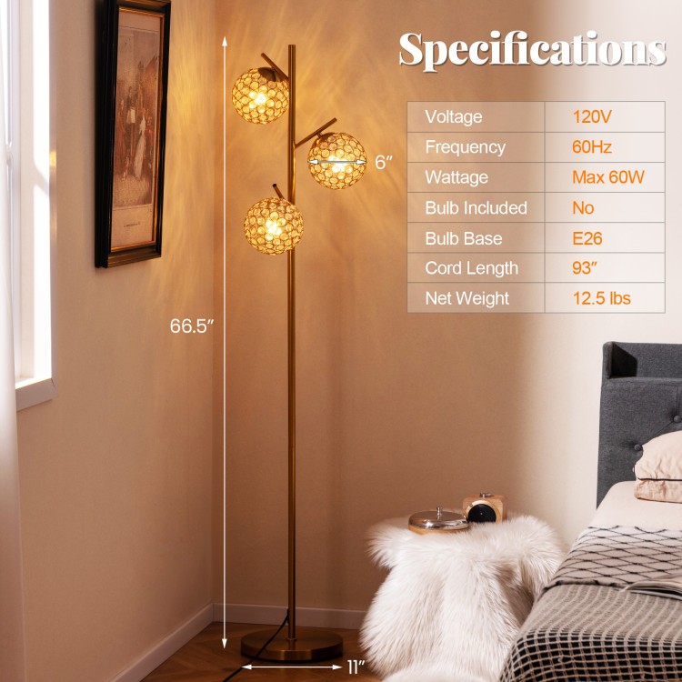 3-globe floor lamp with acrylic shades and mid-century modern accent chair featuring PE rattan armrests for stylish.