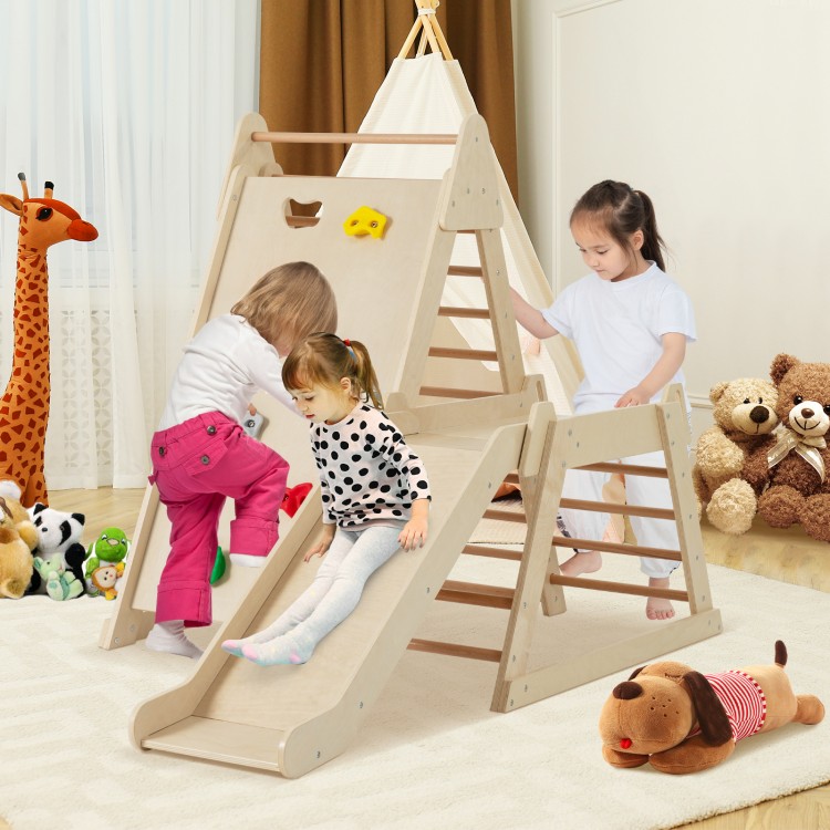 3-In 1 Jungle Gym Indoor Playground with Extended Slide for Toddlers - Gallery View 2 of 12