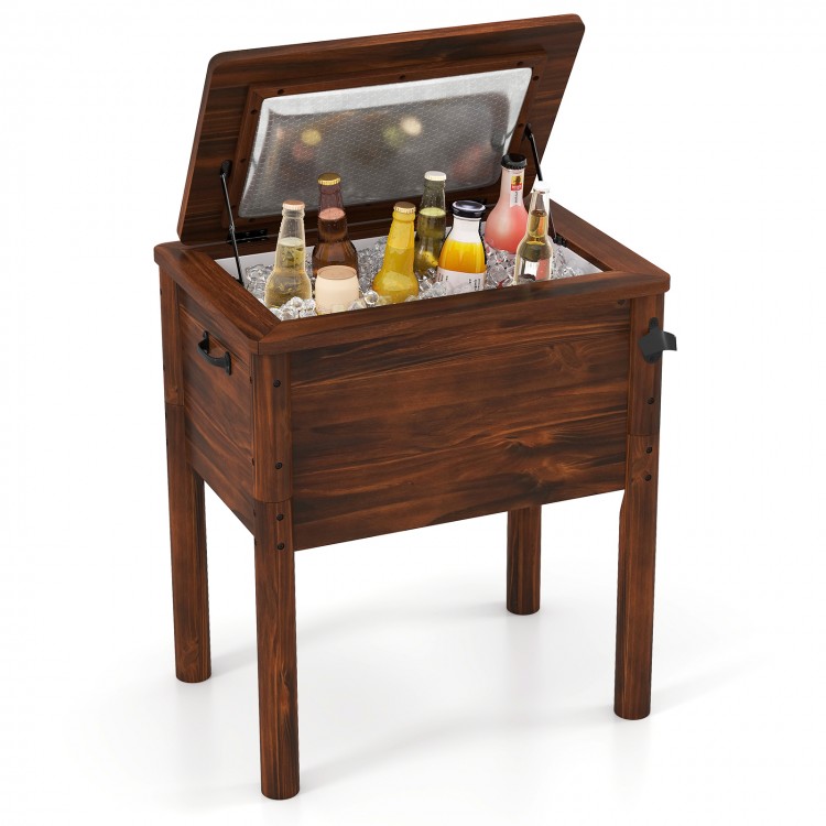 Wood cooler with 54QT capacity, 3-layer insulation, and side handles, perfect for outdoor gatherings and easy transport.
