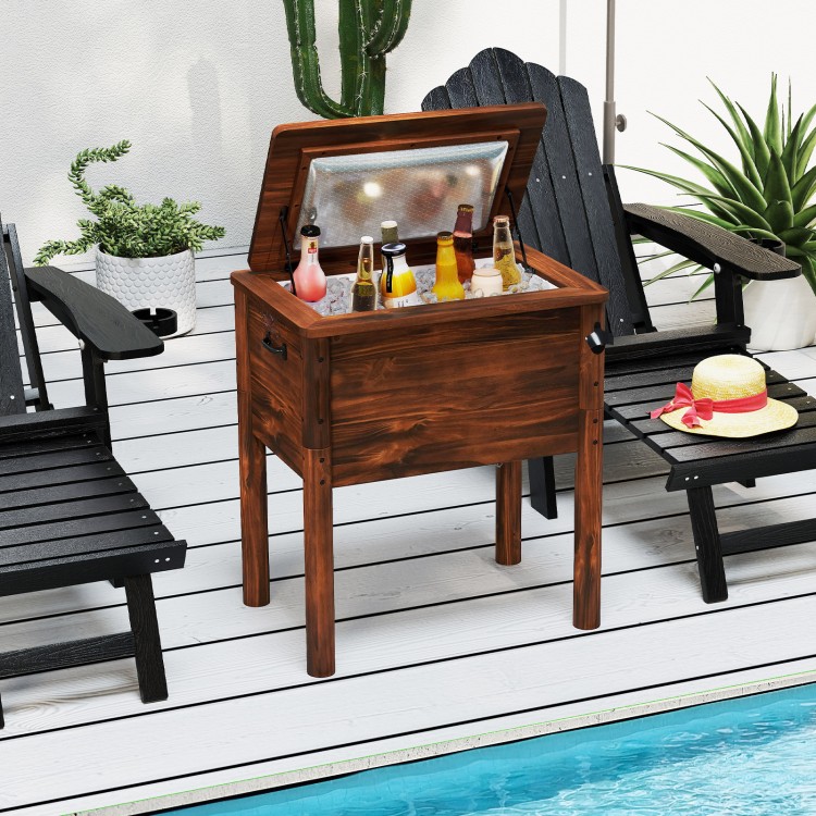 Wood cooler with 3-layer insulation, 54QT capacity, and bottle opener, perfect for outdoor patio and poolside use.