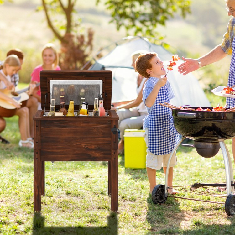3-layer insulated wood cooler with solid pine frame, 54QT capacity, ideal for outdoor gatherings and easy transport.