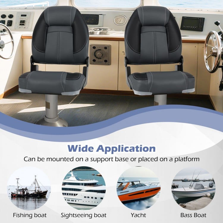 Folding boat seats with high-density 28D sponge padding, ergonomic design, ideal for fishing or sightseeing boats.