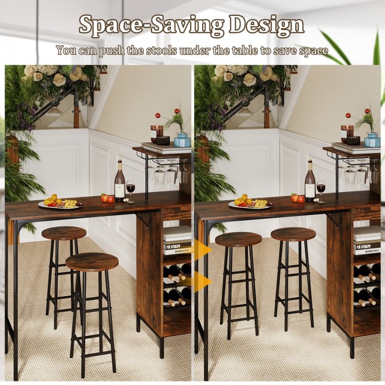 3 Piece Bar Table and Chairs Set with 6-Bottle Wine Rack - Gallery View 8 of 11