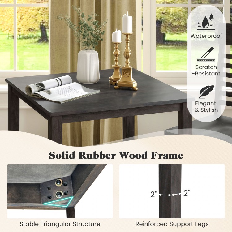 Counter-height dining table set with rubber wood frame, featuring a stable triangular structure and elegant gray finish.