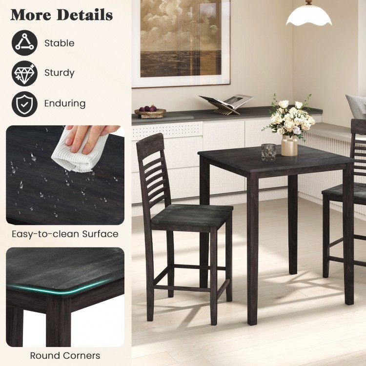 Counter-height dining table set with gray rubber wood frame, featuring easy-to-clean surface and curved backrests for.