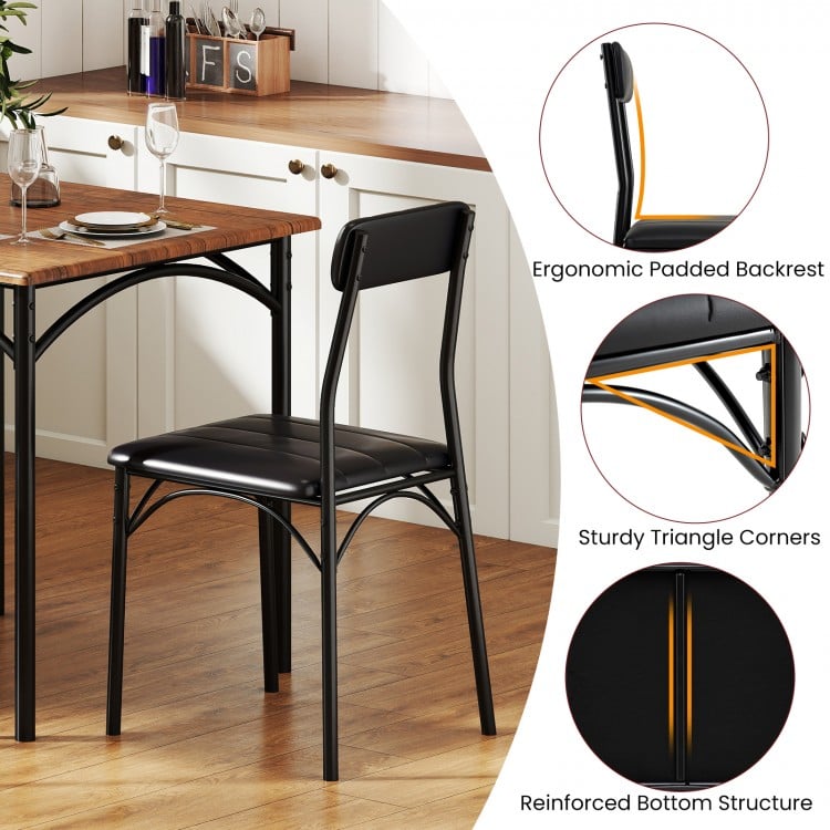 Black dining chair with ergonomic padded backrest and sturdy triangle corners, ideal for the 3-piece rustic brown table.