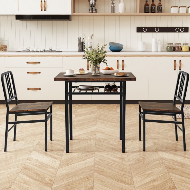 3-piece rustic brown dining table set featuring a rectangular table and 2 chairs, perfect for intimate gatherings.