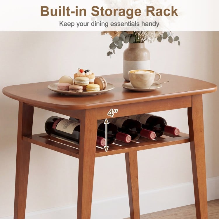 3-piece dining table set with cherry finish, featuring a built-in storage rack for wine bottles and dining essentials.