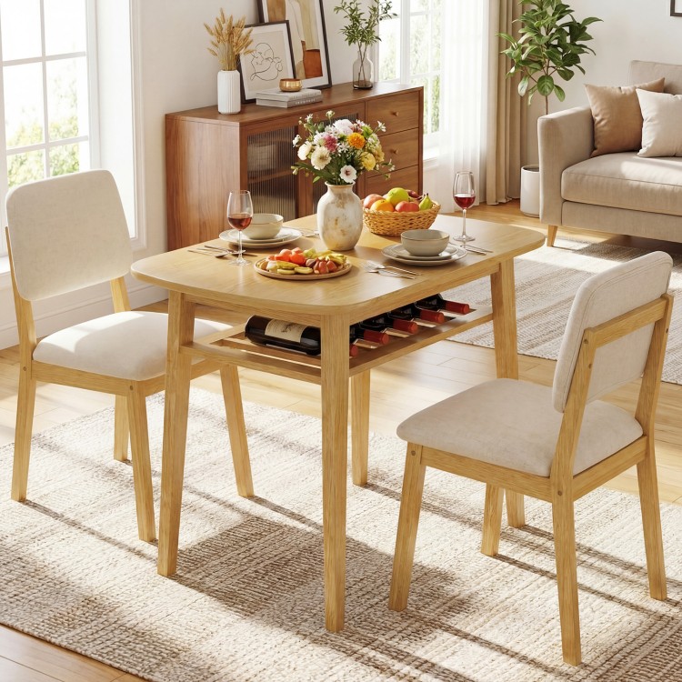 3-piece dining table set for 2 with upholstered chairs in natural wood, featuring built-in storage and space-saving.