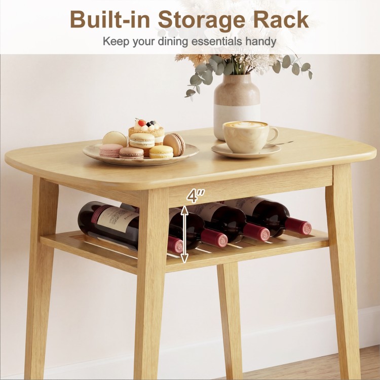 3-piece dining table set featuring a natural wood finish and built-in storage rack for wine bottles and dining.