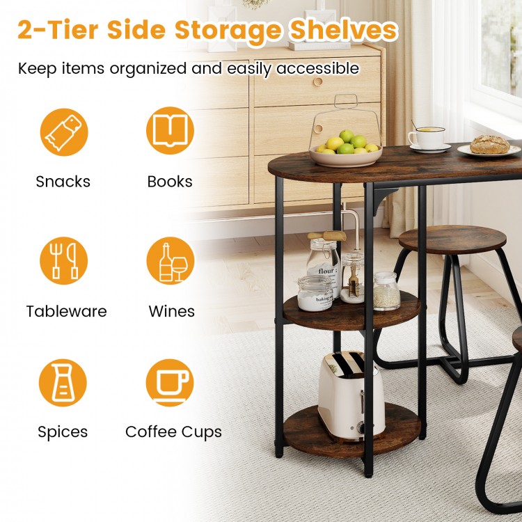 2-tier side storage shelves with rustic brown finish, ideal for organizing snacks, books, and tableware in small spaces.