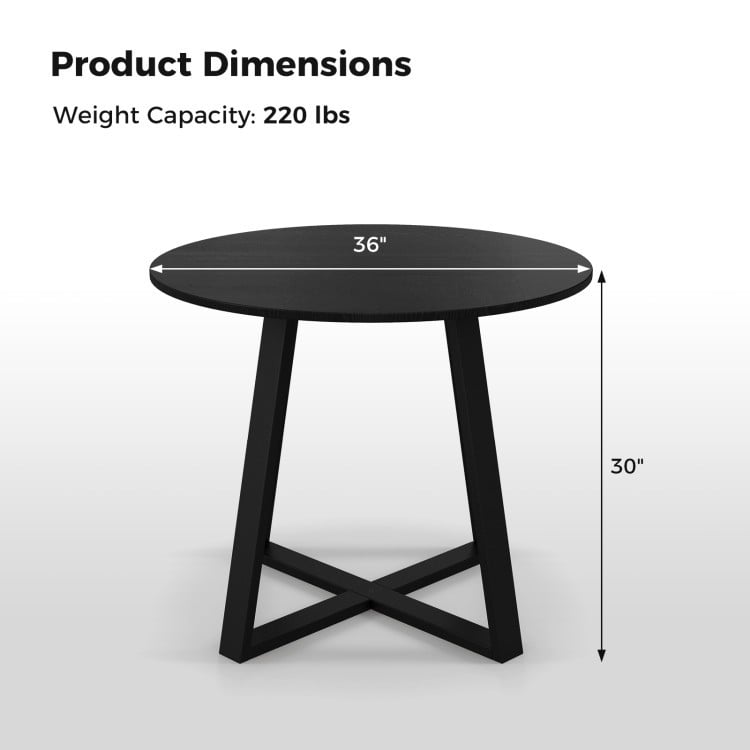 36" round pedestal dining table with X-shaped base, designed for 2-4 people, ideal for small spaces.