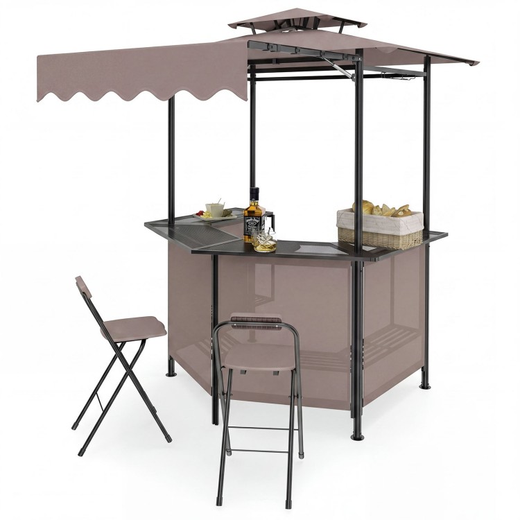 Side view of the brown folding bar stool with ergonomic seat, perfect for outdoor relaxation at the patio bar set.