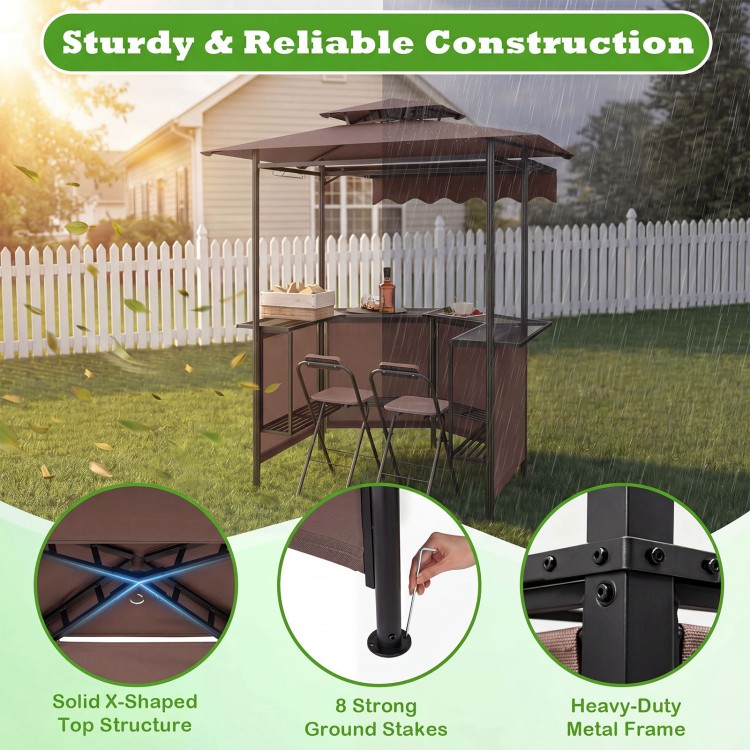 3-piece patio bar set featuring a heavy-duty metal frame, heat-resistant tabletop, and two ergonomic folding bar stools.