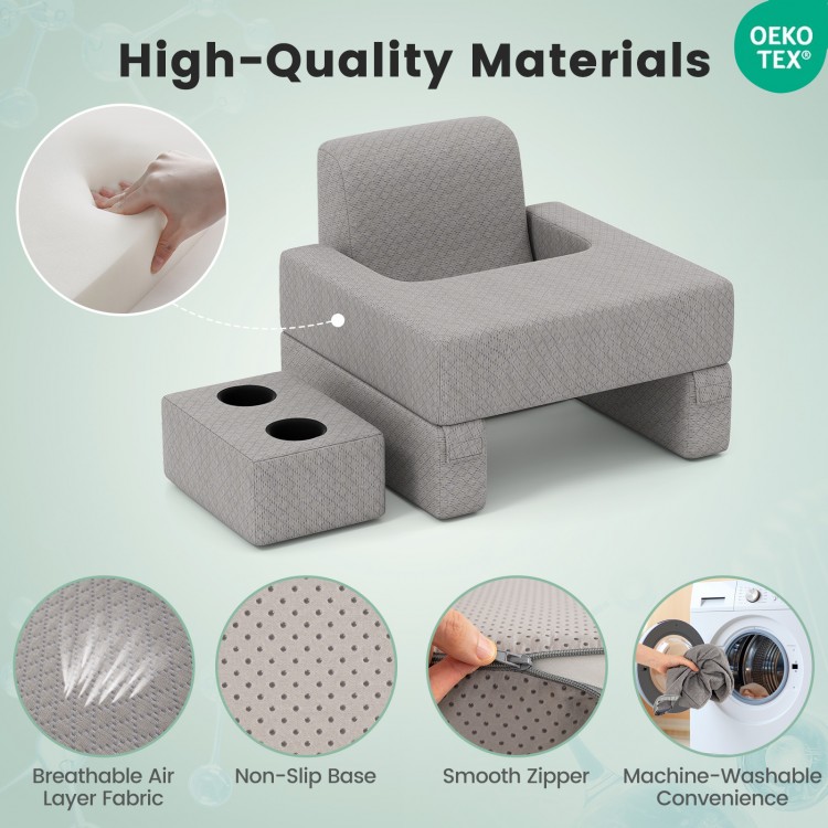 Extra large gray lap desk with cup holders and breathable fabric, designed for reading, gaming, and comfort.