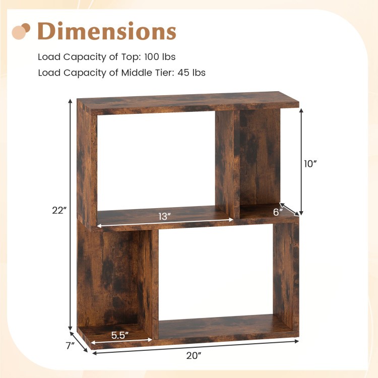 3-tier bookshelf with a rustic finish, measuring 22" x 20", ideal for organizing books and decor in small spaces.