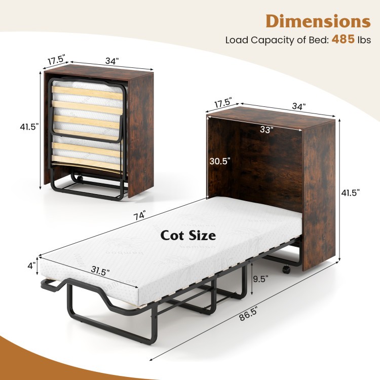Foldable Murphy bed with teddy velvet sofa and 3-tier bookshelf, ideal for small apartments and versatile living spaces.