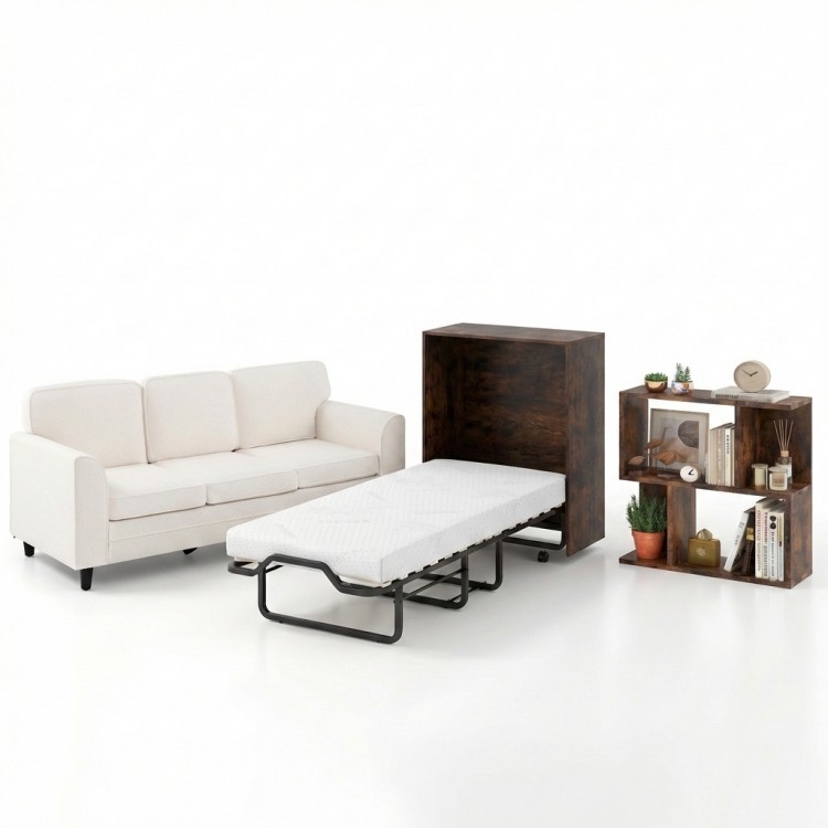 3-piece space-saving living room set featuring a teddy velvet sofa, foldable Murphy bed, and display bookshelf for.