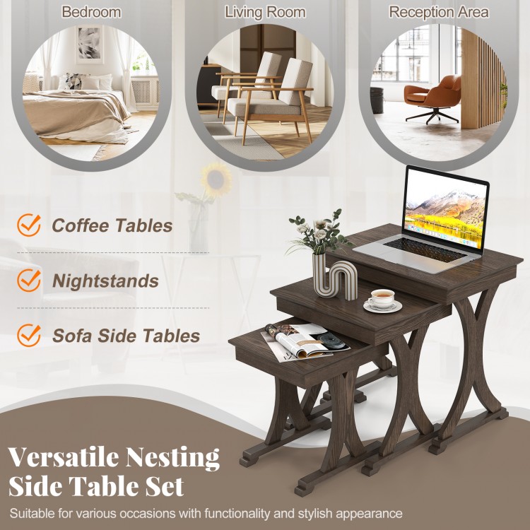 Single nesting coffee table in brown with solid rubber wood legs, featuring a thick tabletop for durable support and.