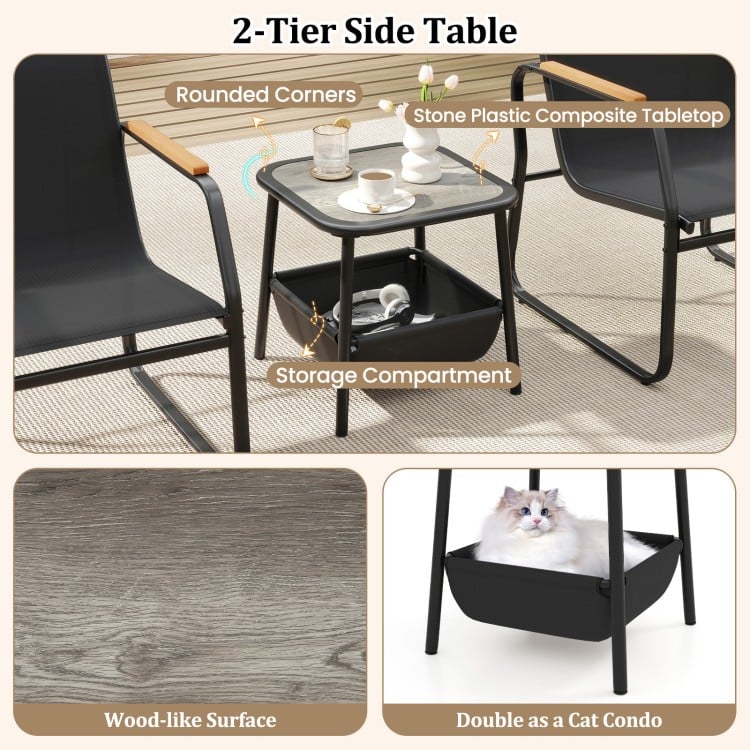 2-tier side table with wood-like surface and storage compartment, featuring rounded corners for safety, ideal for.