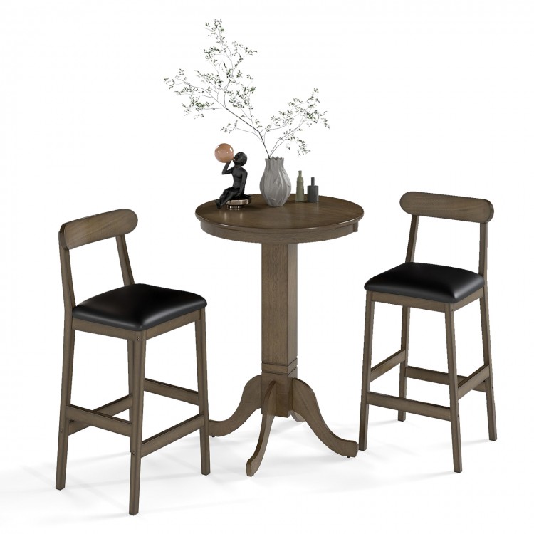 Barstools with curved backs and padded seats, designed for comfort and style, complementing the round pub table.
