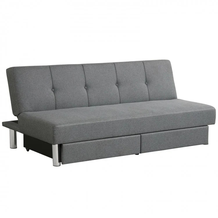 3-seat convertible sofa bed in gray with adjustable backrest and 2 large storage drawers for small apartments.