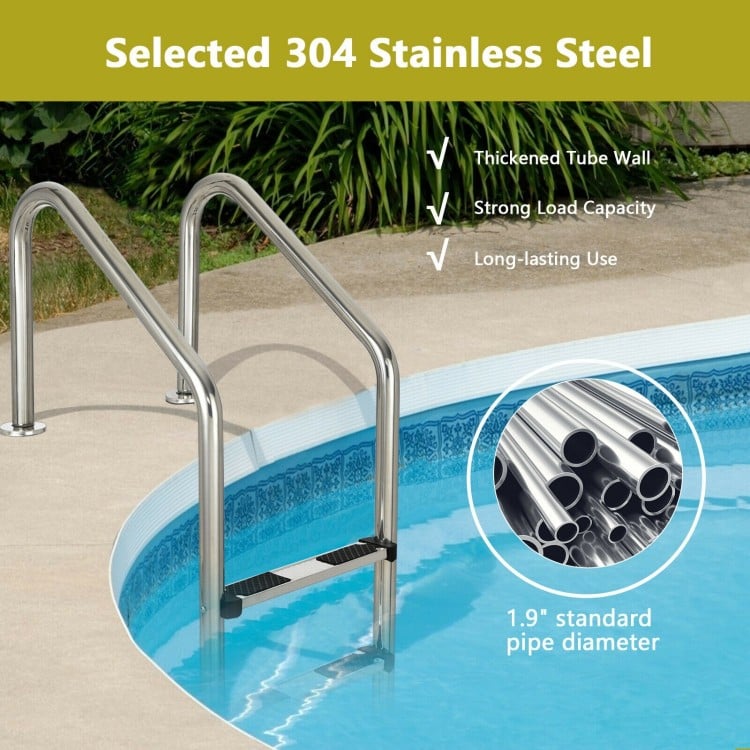 3-step stainless steel swimming pool ladder with anti-slip steps, featuring durable 304 stainless steel for.