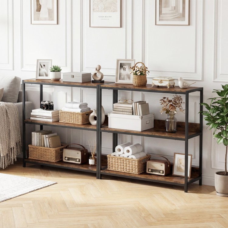 3-tier industrial bookshelf featuring rustic brown wooden shelves and a sturdy metal frame, ideal for home decor.