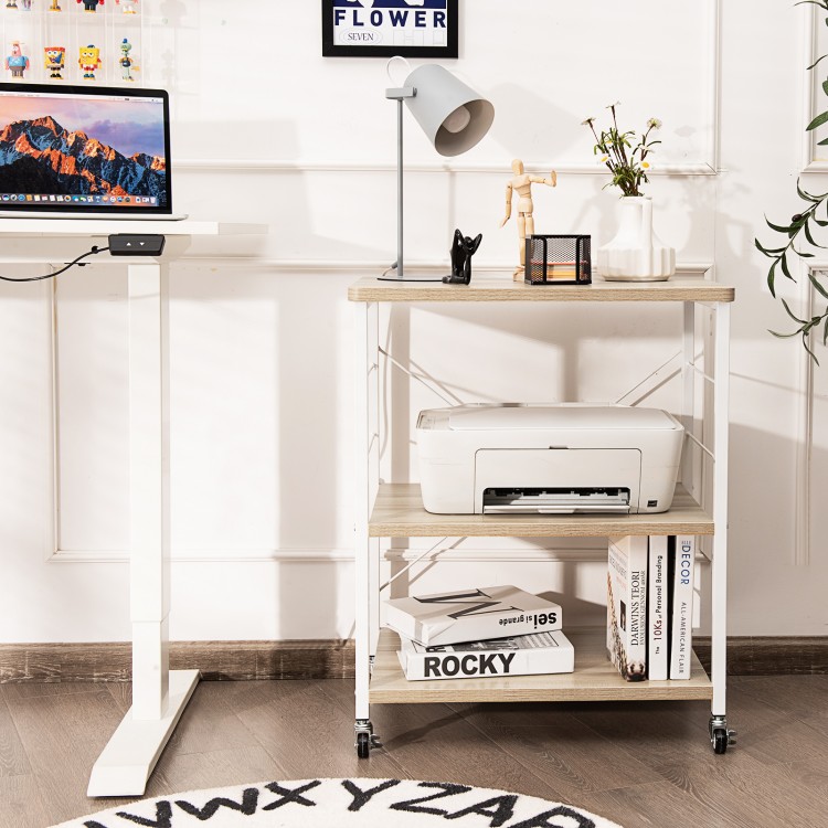 3-tier light brown kitchen baker's rack with adjustable shelves and hooks, perfect for organizing kitchen tools and.