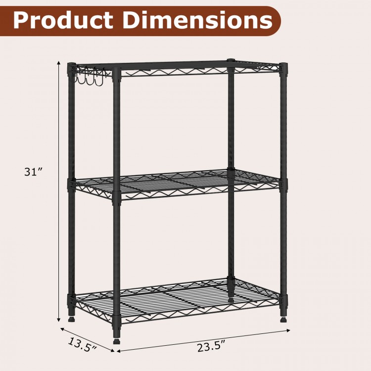 3-tier black metal storage shelving unit with adjustable shelves, V-shaped wire rack, and 450 lbs capacity for.