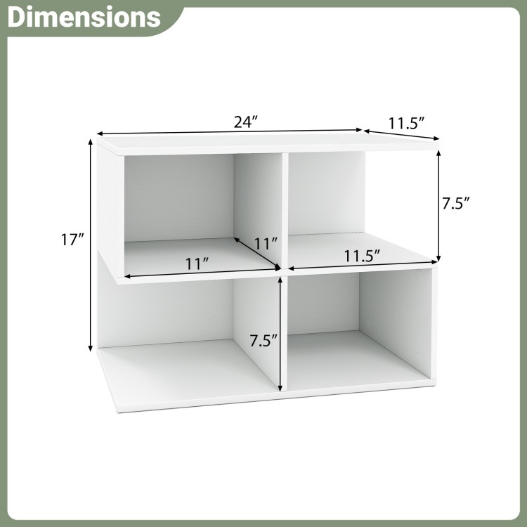 3-tier modern S-shaped end table in white with 4 storage cubes, ideal for living room or as a nightstand.