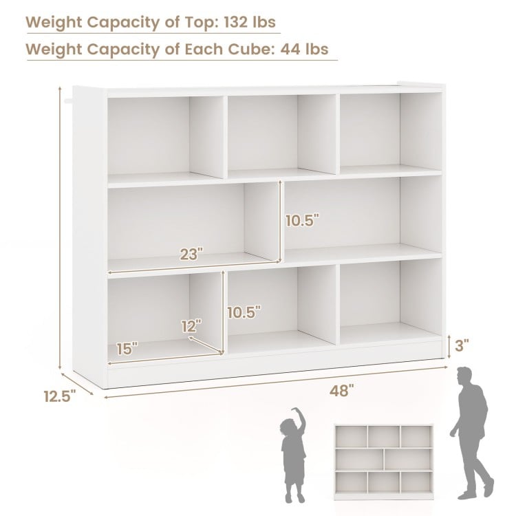 3-tier open bookcase with 8 cubes in white, featuring a wide top for display and durable engineered wood construction.