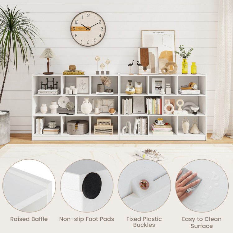 3-tier open bookcase in white with 8 cubes, durable engineered wood, perfect for living room or bedroom storage.