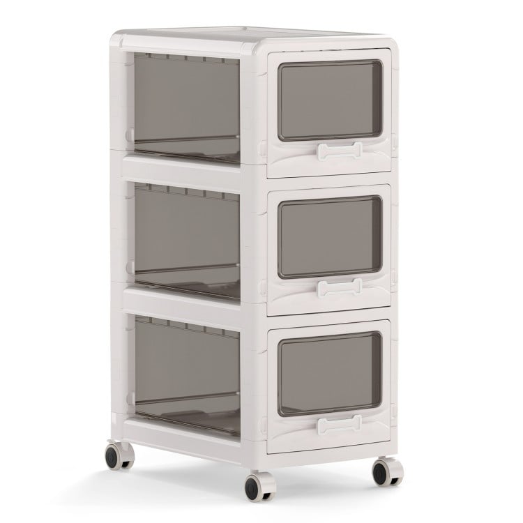 3-tier rolling cart with three drawers, made of premium PP, ideal for organizing office and kitchen supplies.