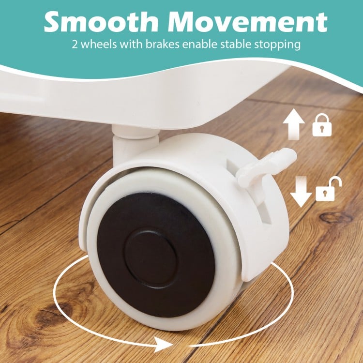 Close-up of the lockable wheel on the 3-Tier Plastic Drawer Storage Organizer for stable movement and stopping.