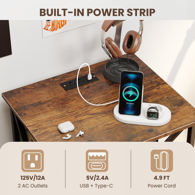 3-tier record player stand with built-in power strip, USB, Type-C, and AC outlets for convenient charging and storage.